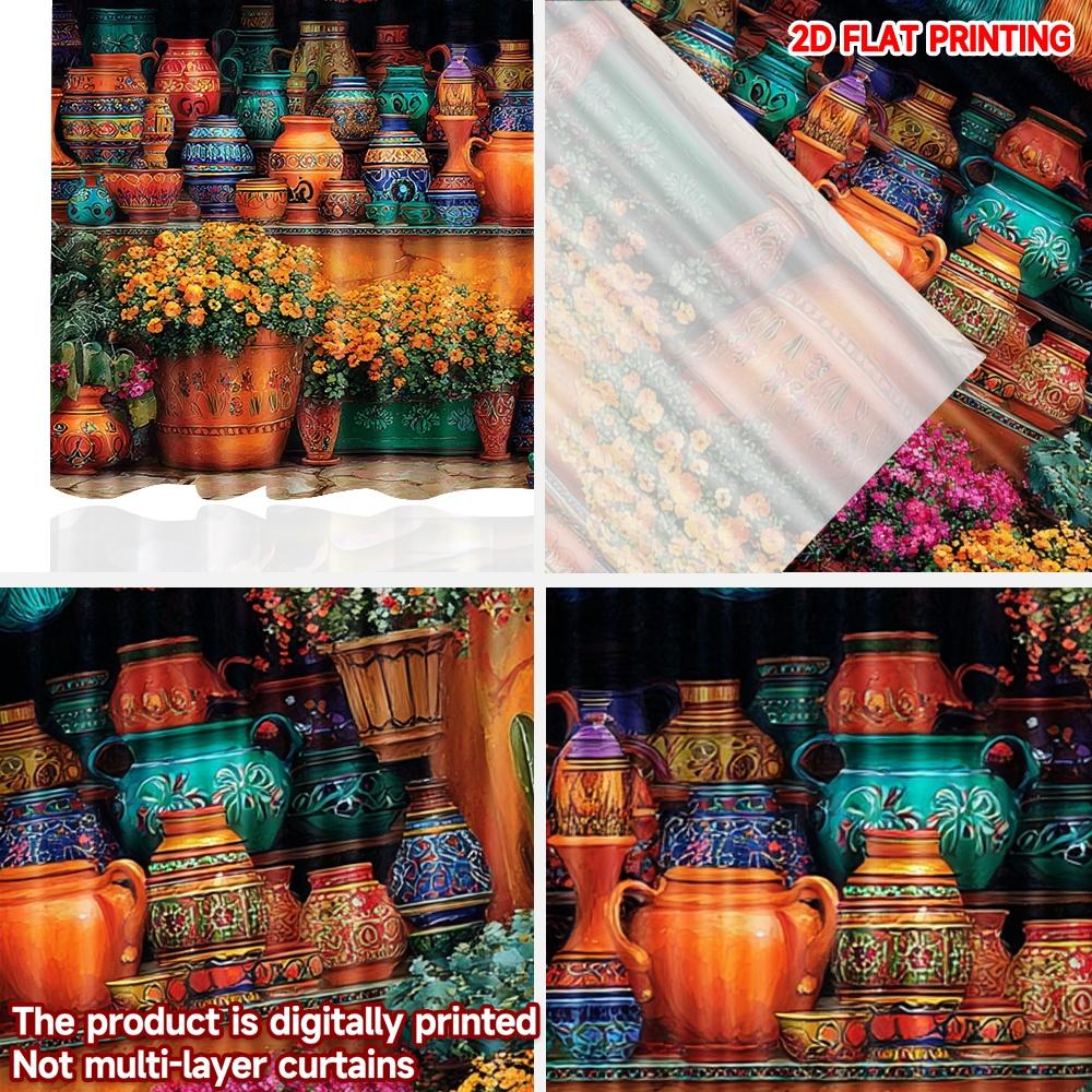 Set Of 2 Bohemian Pottery Cactus Desert Curtains Vibrant Hats Vases Blooming Flowers Living Room Bedroom Decor Curtain Polyester Ideal For Great