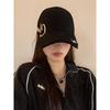 Letter embroidery black baseball cap women's summer wide brim hard top cap big head circumference showing face small hat