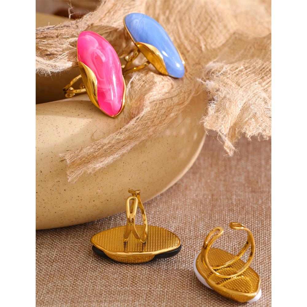 Yhpup 2026 Stainless Steel Multi-Color Resin Adjustable Ring PVD Hot Style Y2K Fashion Attractive Trend Finger Jewelry Wholesale