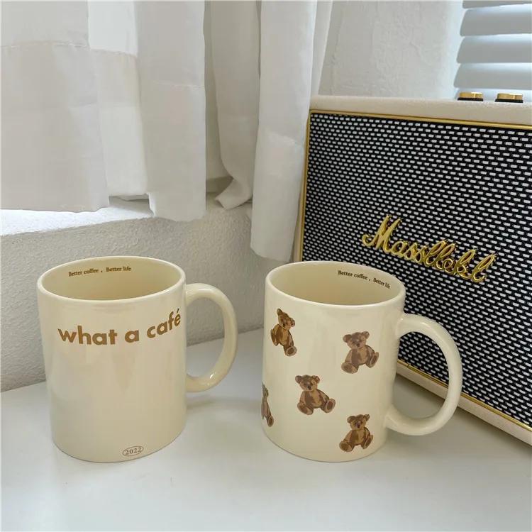 Korean Modern Ins Mugs Coffee Cups Solid Color Cartoon Teddy Bear Ceramic Bread Milk Cup Coffee Table Desktop Drinking Utensils