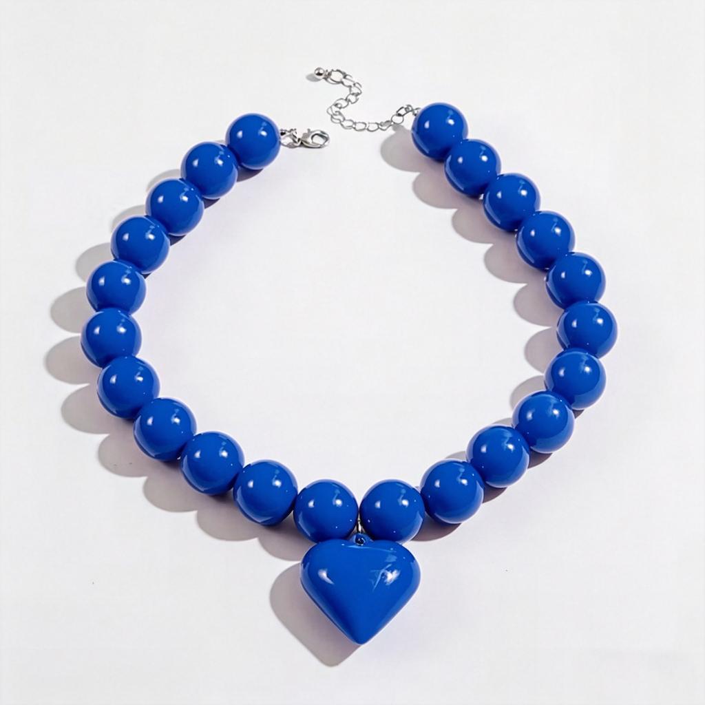 Exaggerated Round Bead Heart Pendant Necklace for Women Adjustable Chain Choker Party Jewelry Gift