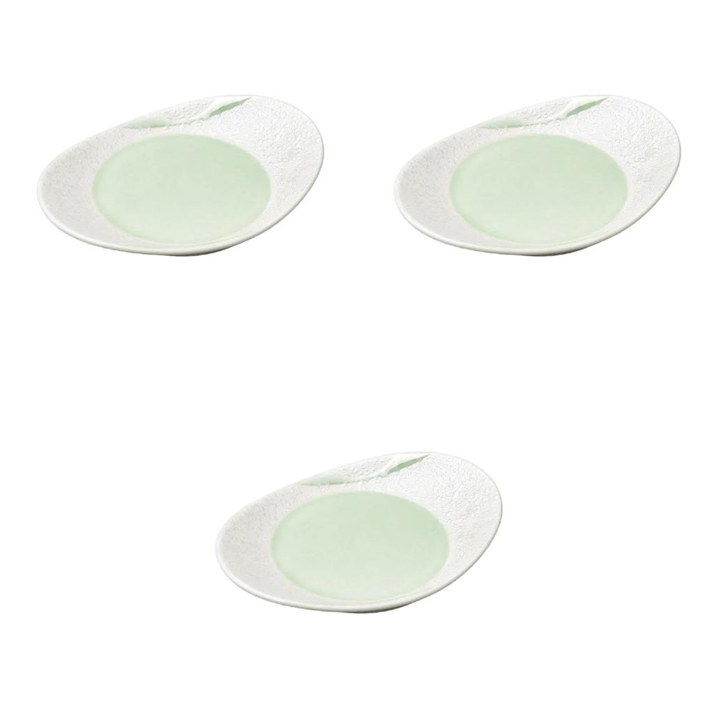 Set of 3 Flowing Water Lustre Oval Small Plates X 9 X 2 Arita Ware Small Plates Setomonohonpo (Green) [12.2 Cm]