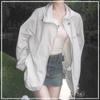 Summer Minimalist Versatile Fashion Letter Print Loose Casual Thin Long Sleeved Sun Protection Hooded Ice Silk Jacket