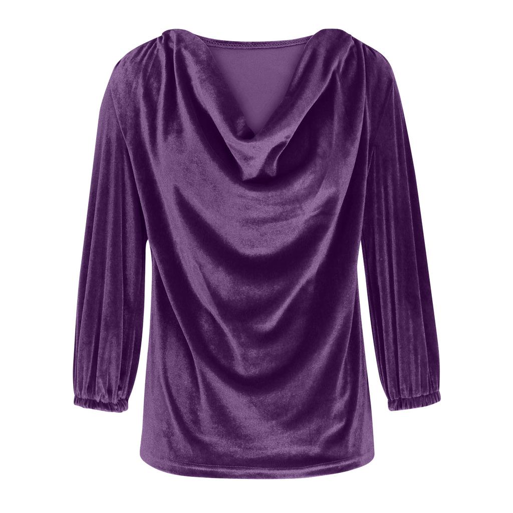 Złoty aksamitny sweter z kołnierzykiem, plisowana koszula z długim rękawem, damska, ponadgabarytowa, czarna, zielona, ​​niebieska, luźna bluzka Top
