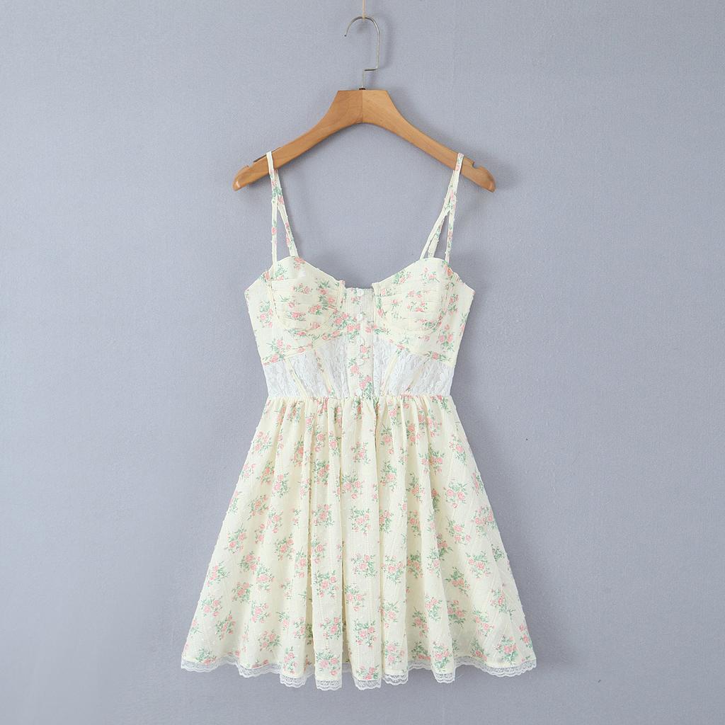 French Sweet Floral Suspender Skirt Women's New Retro Design Sense Niche Sexy Pure Lace Splicing Dress