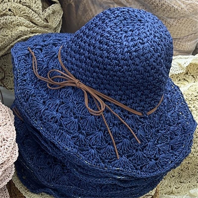Handmade straw hat children's summer sunshade bucket hat versatile UV protection beach sun hat