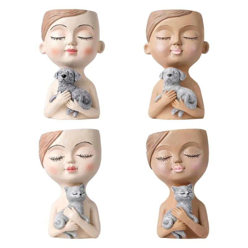 Boy and Puppy Succulent Pot Mold for DIY Concrete Flower Pots Resin Mold Pen Holder Resin Mold Desktop Decoration Home