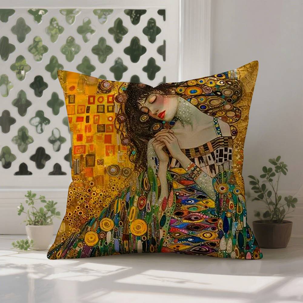 Gustav Klimt Oil Painting Pillow Case  Anti-dustmite Pillowcase Invisible Zipper Silky Sofa Cushion Cover