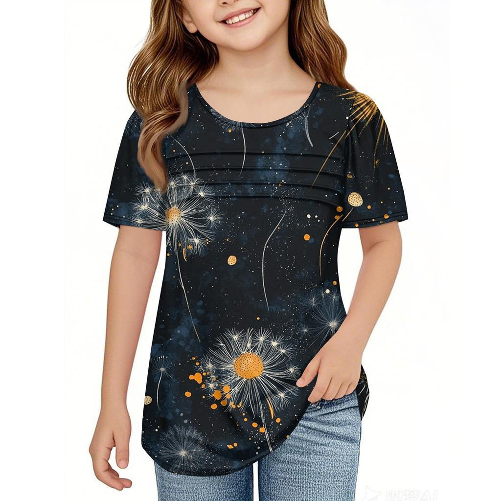 Children Fold T-shirts Short-sleeved Summer Leisure Coat Round Collar Printing T-shirt