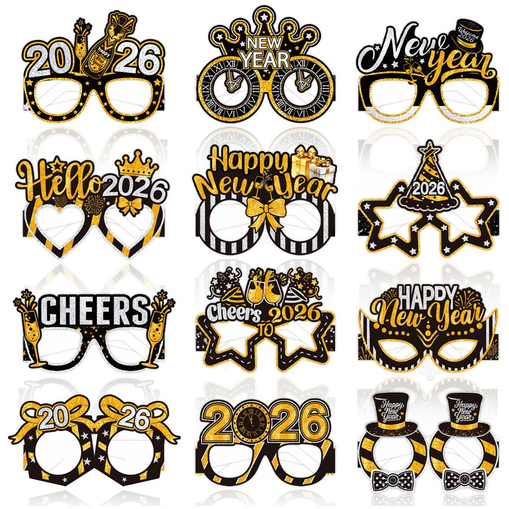Christmas Eyeglasses Decor Stylish Photography Props New Year Paper Glasses Disposable Happy New Year Eyeglasses Frame For New