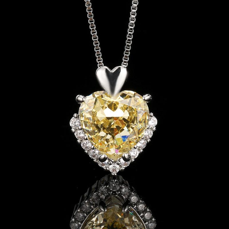 Jewelry Set Heart Shaped High Carbon Ice Flower Cutting Fashion Light Luxury Color Treasure Ring Earnail Necklace