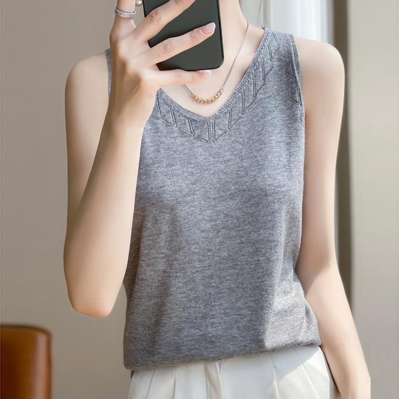 Μοντέρνο και Ευέλικτο Δαντελωτό Μπλουζάκι Γυναικείο V-neck Πλεκτό Εσωτερικό Μπλουζάκι Φαρδύ Εσωτερικό Ρούχο Αμάνικο Top