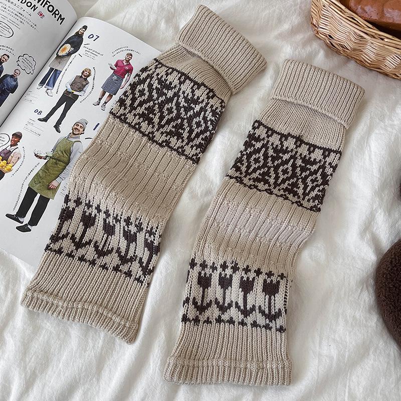 

Шерстяные гетры Fair Isle, толстые, коричневые - Женские носки до икры для осенне-зимнего сезона, для сноубордических ботинок