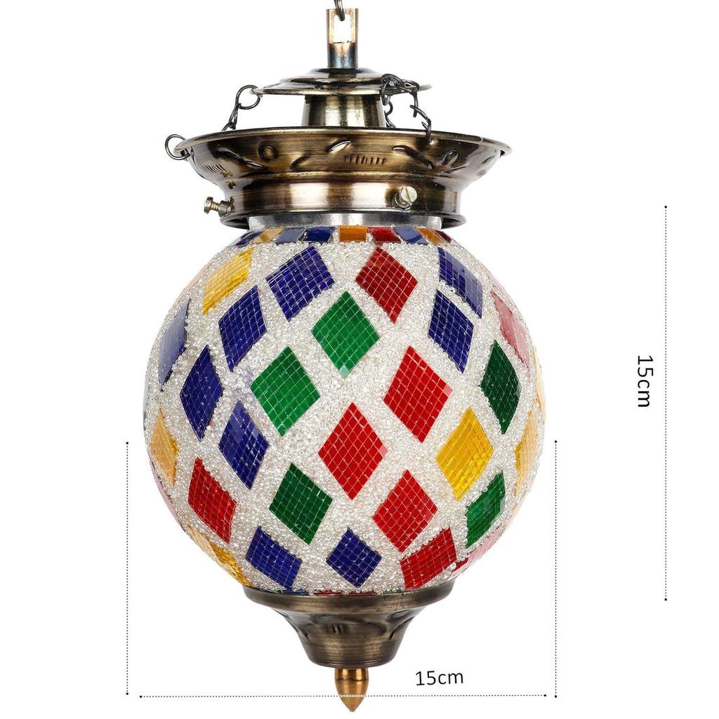 Handcrafted Rhombus Shape Glass Crystal Decorated Mosaic Hanging Light (Multicolour)