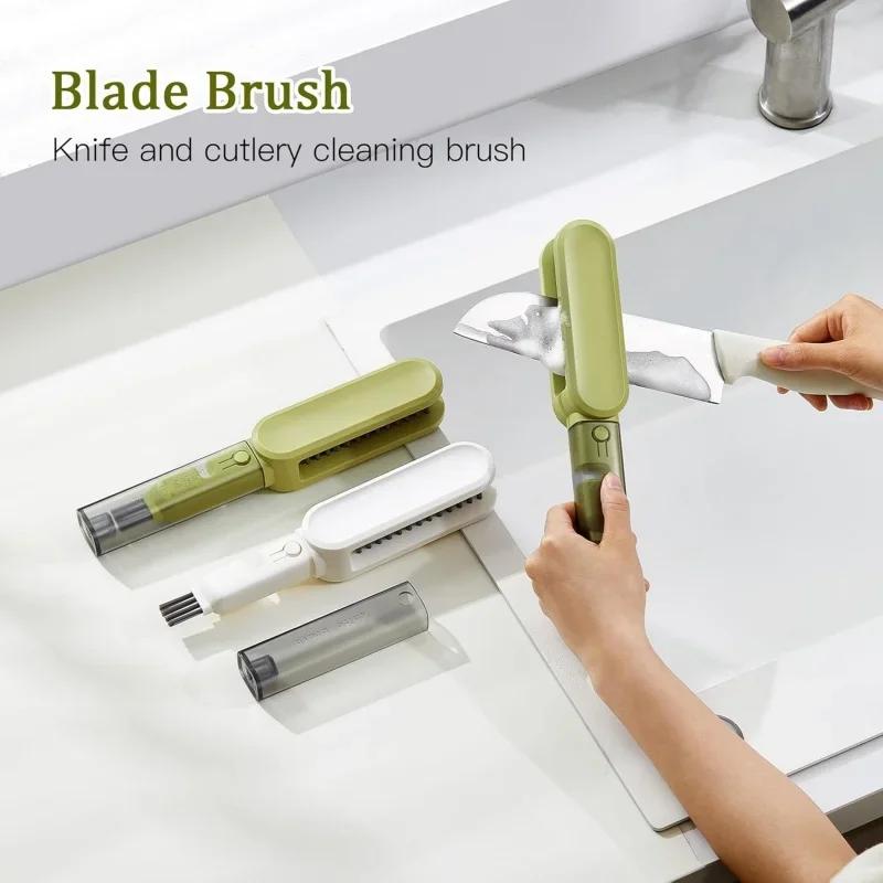 1PC 4 In 1 Knife Washing Brush 2 Colors Double-Sided Brush Kitchen Utensils Chopsticks Forks Cleaning Brush Knife Grinding Tools