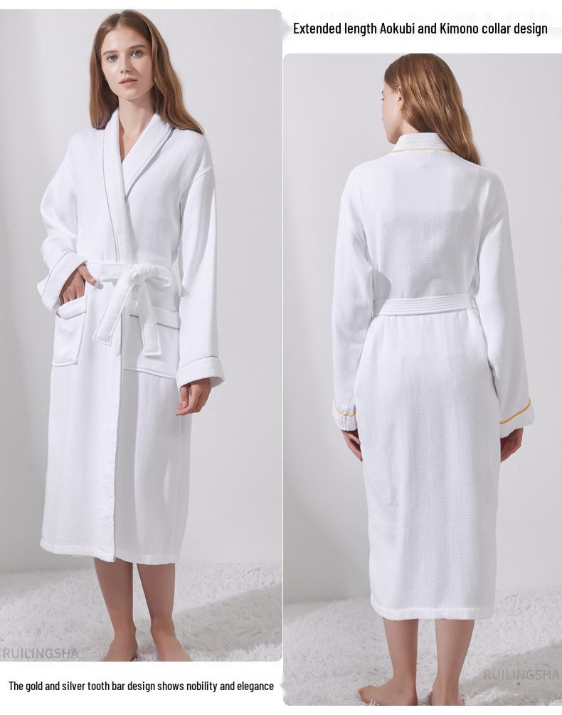 Luxury 5-Star Pure Cotton Bathrobe: Absorbent, Quick-Dry, Long Style for Men, Women, Couples, Suitable for All Seasons.