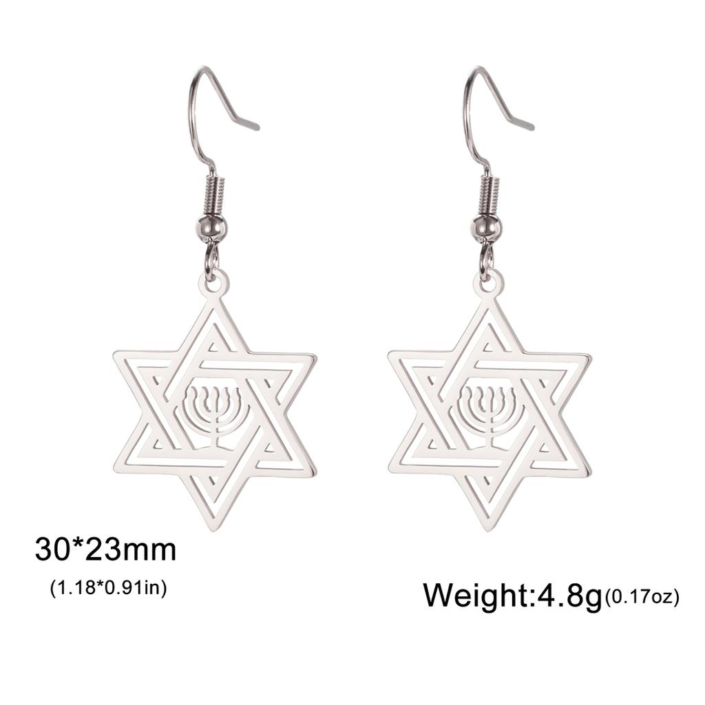  Star of Solomon Hexagram Drop Earrings for Women Stainless Steel Jewish Menorah Symbol Earrings Hanukkah Jewelry Gift