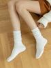 1Pair Women's Solid White Thick Ribbed Mid-Calf Socks Warm Casual Crew Socks For Fall Daily Wear