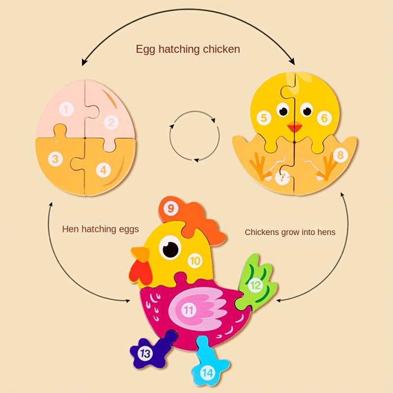 Wooden Animal Growth Puzzles For Toddlers,Cartoon Learning Educational Toys, Children's Early Education Toys