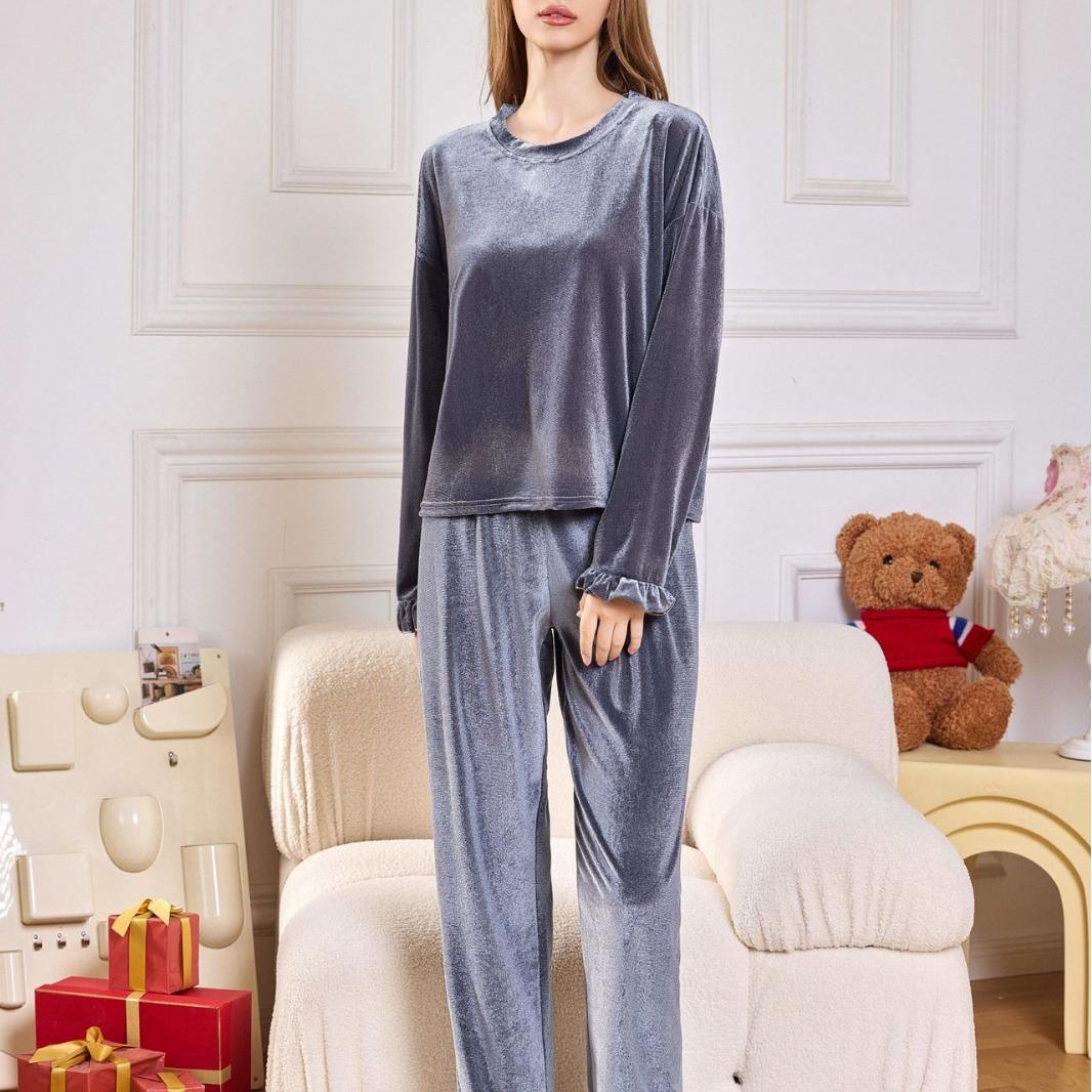 

Женская мода пижамы домашняя одежда костюм золотой бархат теплая зимняя пижама домашняя одежда XL серый