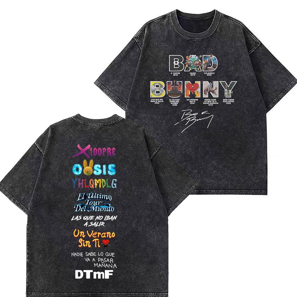 Rapper Bad Bunny Tour  Debi Tirar Mas Fotos DTMF Merch Tshirt Unisex Fashion  Summer ONeck Tee Hip Hop Vintage Washed Tshirts
