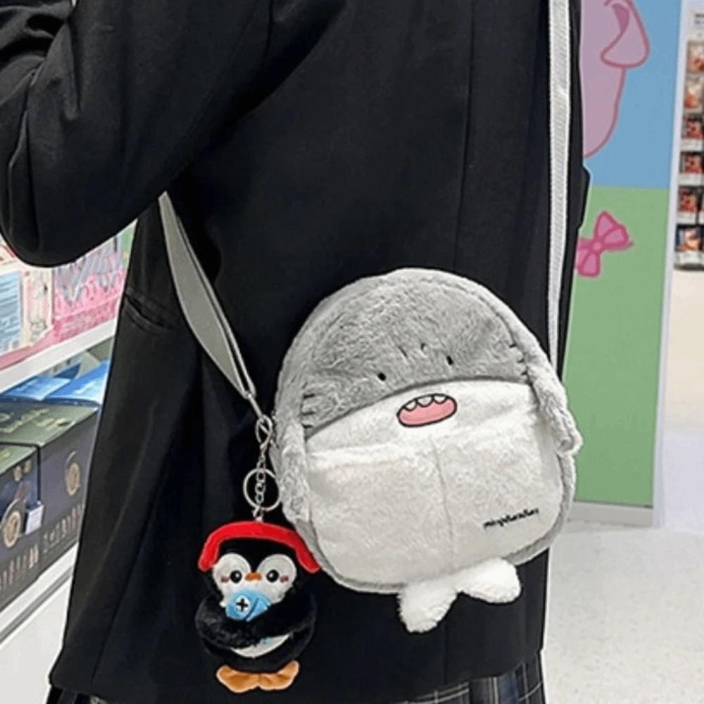 Kawaii Penguin Plush Crossbody Bag Adorable Animal Shoulder Bag Casual Soft Seal Backpack  Children