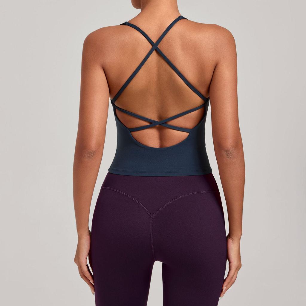 Cross-Strap Quick-Dry Yoga Vest: Versatile Running Sports Top with Stylish Back Design