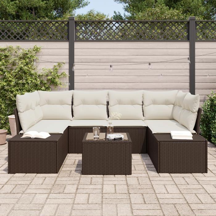 VidaXL Ensemble de Canapés de Jardin de 7 Pièces avec Coussins Marron en Poly Rattan 3355627
