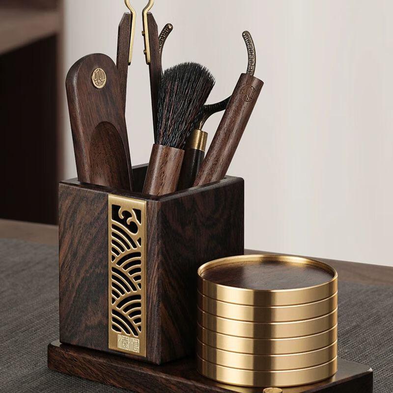 Jia Kang Ming Solid Wood Tea Ceremony Tool Set with Coasters