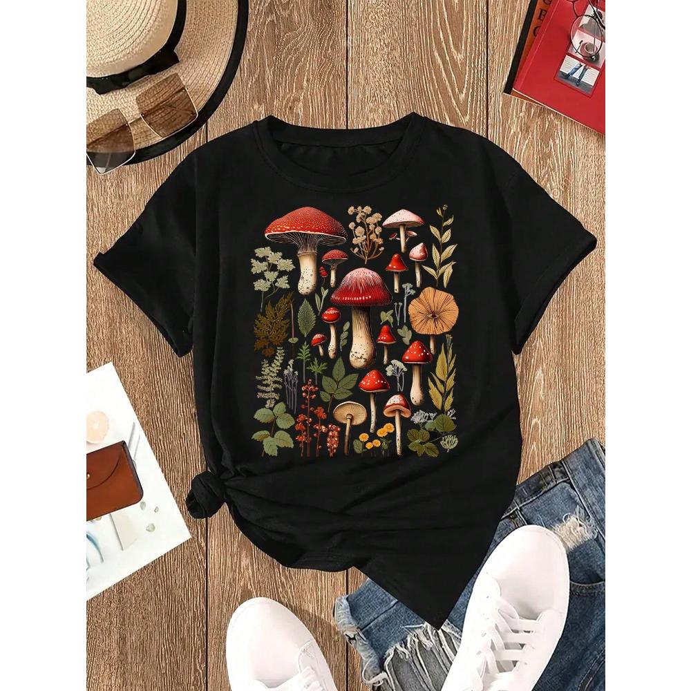 

Футболка с рисунком грибного растения, летняя футболка S