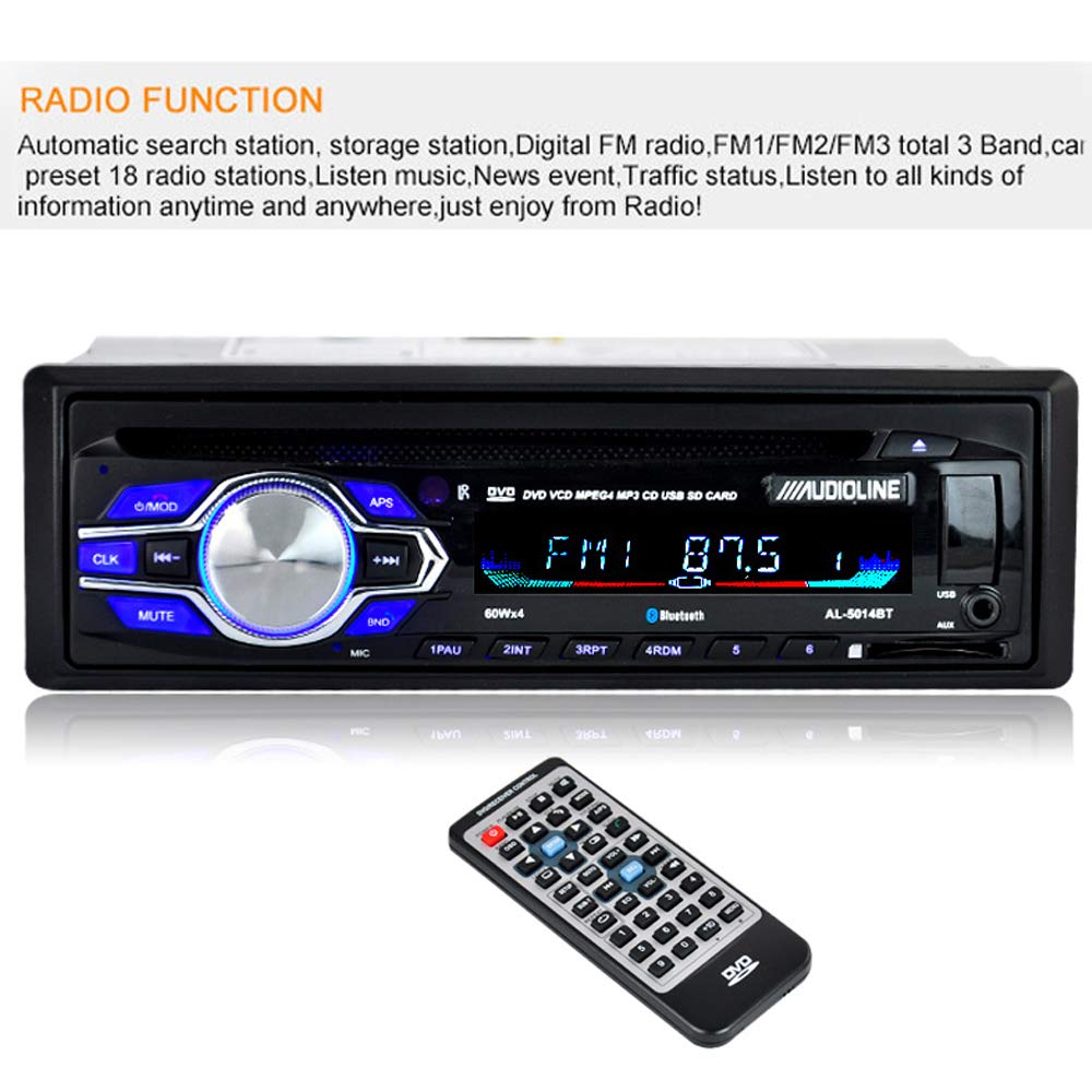PolarLander Bluetooth Autoradio mit Fernbedienung und Freisprecheinrichtung In-Dash 1DIN UKW USB SD Aux-Eingang DVD CD-Player