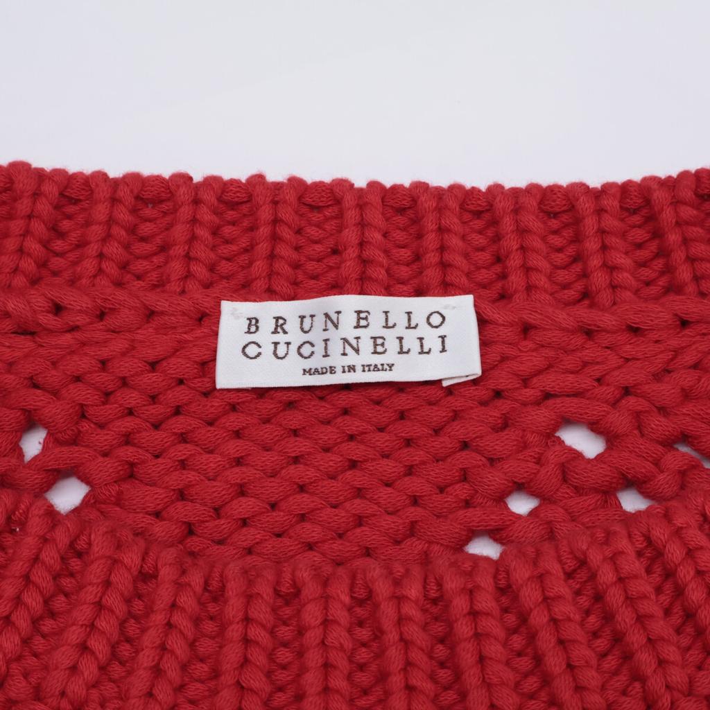 Brunello Cucinelli Red Cropped Cotton Knit Tops S RedUsed