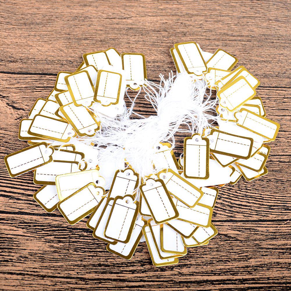 100pcs Blank Price Label Tags String Tie Watch Jewelry Display Merchandise Price Label Paper Cards Rectangular Price Tag