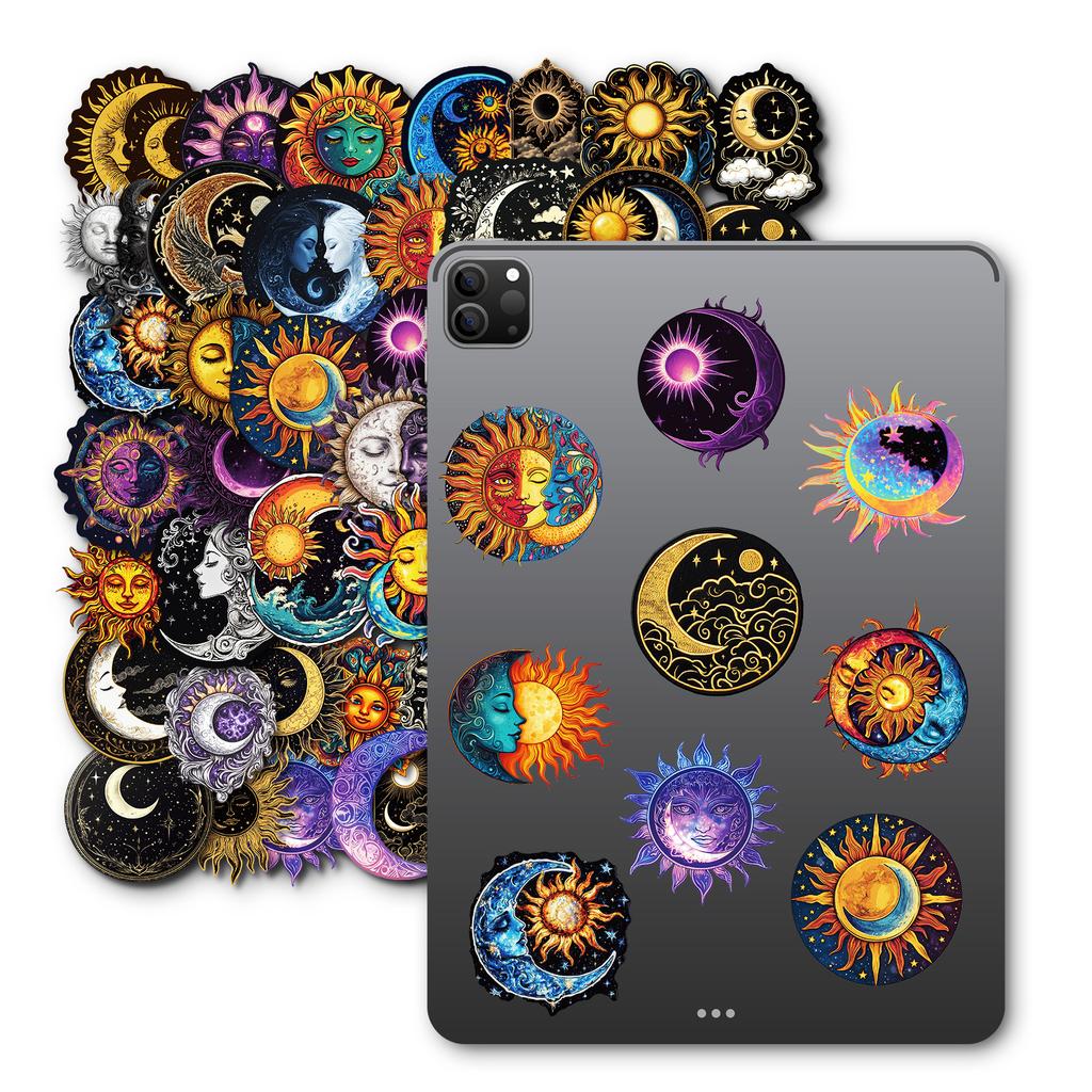 50 Black Art Moon And Sun Stickers Mobile Phone Computer Helmet Stickers