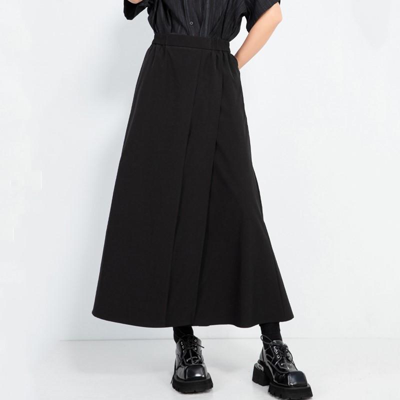 Black Plus Size Vintage High Waist Casual Loose Summer Wide Leg Skirt Pants Women Trousers