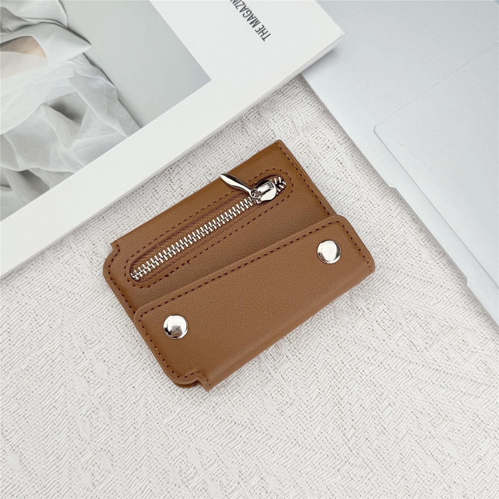 

PU Leather Back Sticker Card Pocket Phone Case Holder Portable Adhesive Universal Card Bag Zipper Folding Wallet Desktop