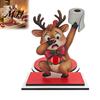 Festive Wood Paper Towel Stand Christmas Holder, Funny Snowman Elf Santa Claus Tissue Holiday Kitchen Countertop Decor Dispenser, Decorative