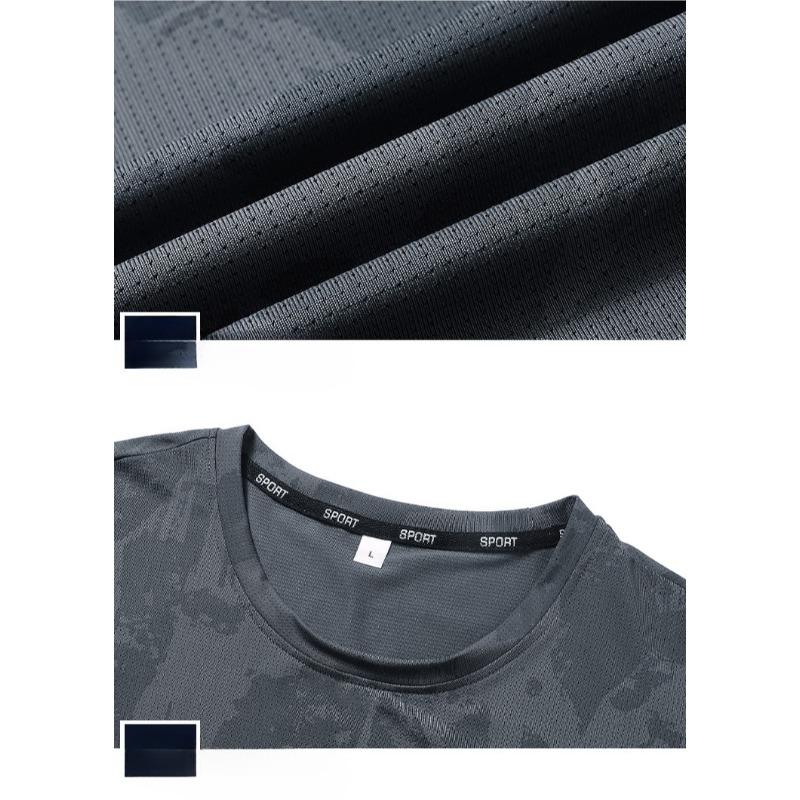 Summer Men Breathable Ice Silk Short Sleeve Tee Elastic Crew Neck Casual Fashion High Quality Sports Running Plain Top
