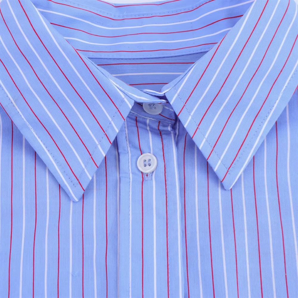2025 Spring/Summer Women's Striped Poplin Shirt with Turn-Down Collar and Long Sleeves