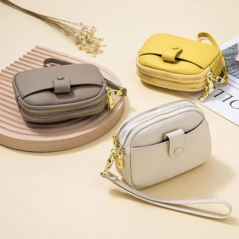 New Mini Change Bag Women's Leather Large Capacity Double Zipper Storage Bag Multi-functional Small Wallet Clutch Bag