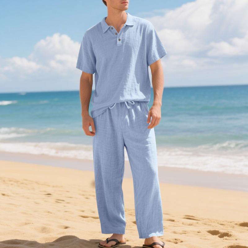 HNXC Men's Fashion Casual Summer Spring Short Sleeve POLO Neck Pants Suits Classic Exquisite