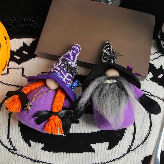 Plush Faceless Dwarf Ornaments Halloween Witch Gnomes, Cute Doll with Gnome Sets for Spider Bat, Home Table Office Indoor Party Decor Small Polyester