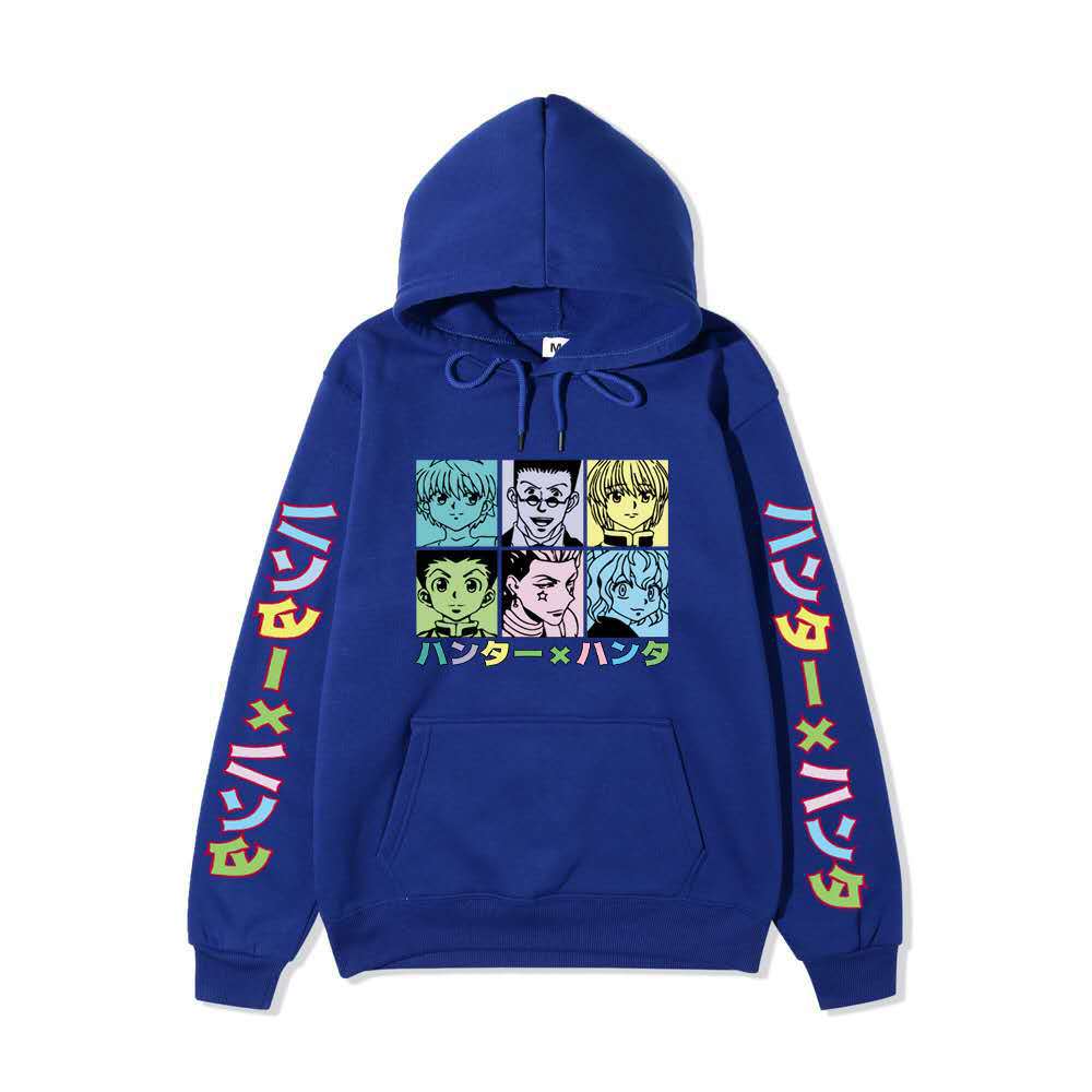 Hunter X Hunter Six Characters Grid Hoodie Color Japanese Sleeve Print Anime Casual Hooded Sweatshirt Pullover