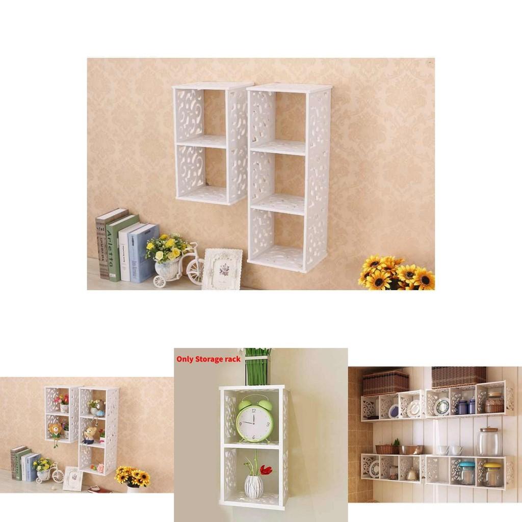 Wooden Grid Wall Shelf With Multiple Compartments For Home Bedroom Storage Solution