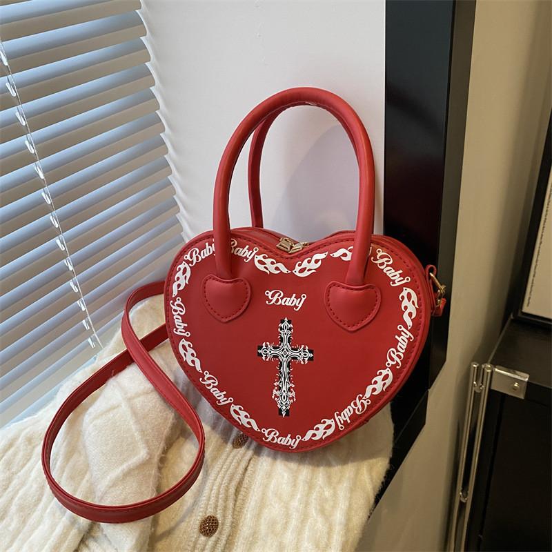 Trendy Heart-shaped Handbag For Women Street Style Versatile Fashion Pu Bag