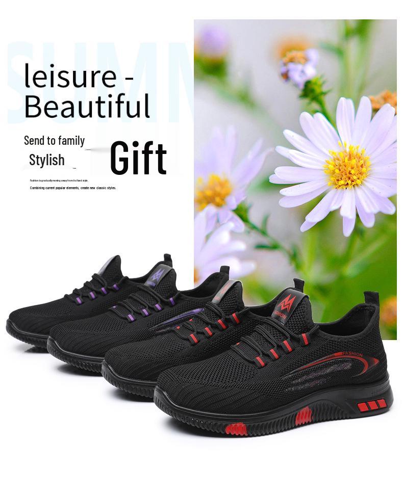 Women's Old Beijing Flyknit Non-slip Walking Shoes - Soft Sole, Lightweight Casual Footwear for Kitchen, Work, and Everyday Use.