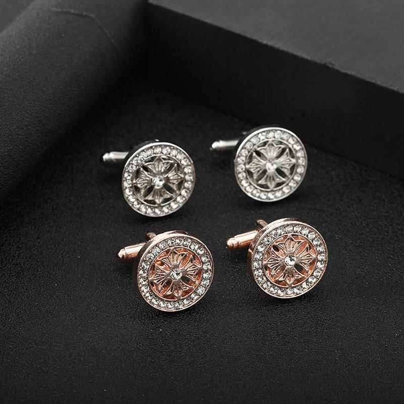 Diamond-Encrusted Metal Sleeves, High-Grade French Alloy Cufflinks, Simple Round Men'S Shirt Buckles