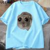 Sad Hamster T Shirt Funny Cute Cat Hamster Meme Trend Tshirt for Unisex Women Cotton Tshirt Summer Short Sleeve Unisex Tee