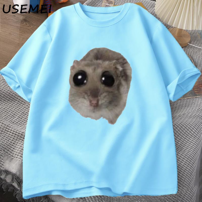 Sad Hamster T Shirt Funny Cute Cat Hamster Meme Trend Tshirt for Unisex Women Cotton Tshirt Summer Short Sleeve Unisex Tee