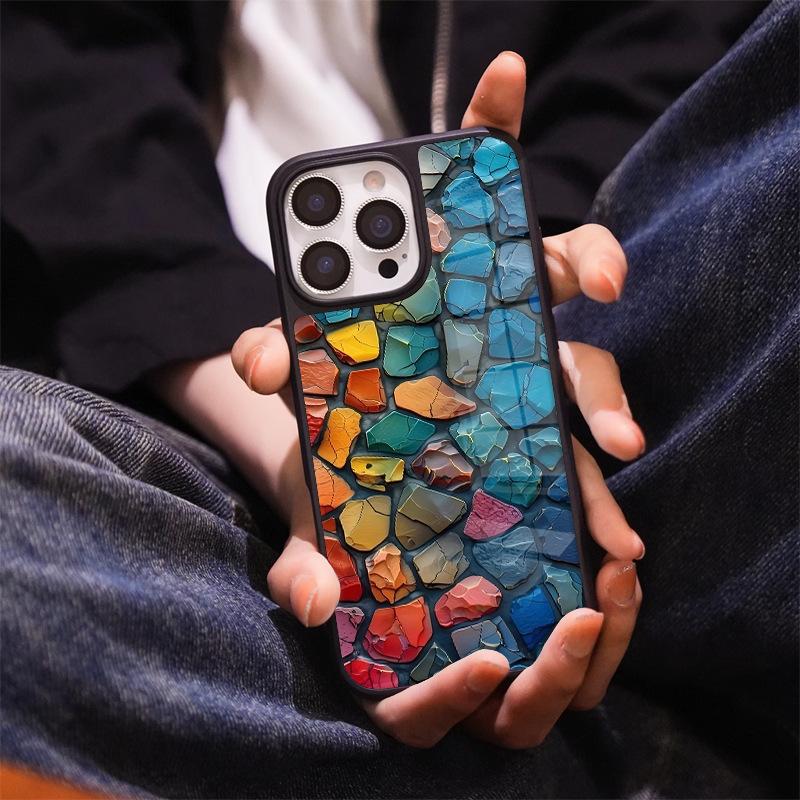 Light luxury retro art sense dopamine crack iPhone17 phone case Apple 14promax glass case